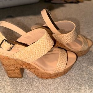 Soda Cork Platform Heel Raffia Straps Women’s Size 9 Tan